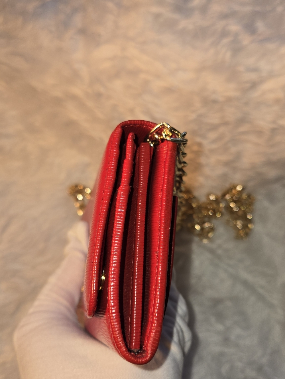 Prada Red Saffiano Vitello Move Wallet Crossbody Bag Id Card Holder With Chain - Picture 10 of 16